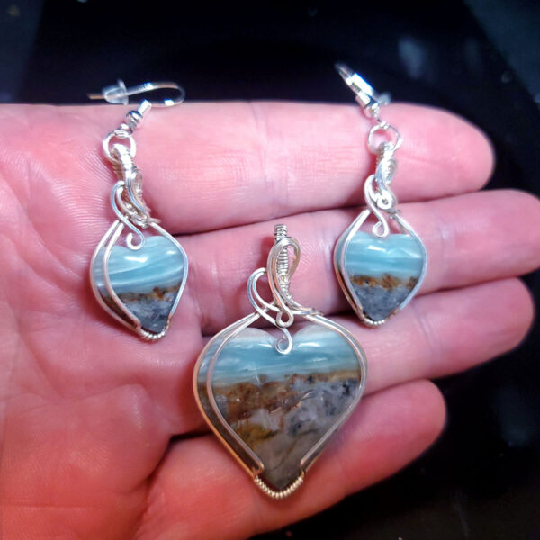 Ocean Picture stone earring and pendant set F