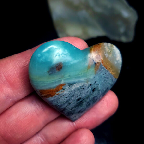 Ocean picture stone Heart Palm Stone I