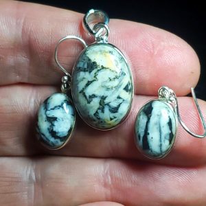 Pinolite Earrings and pendant set A
