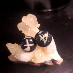 Flowerstone earrings D Chinese writing stone